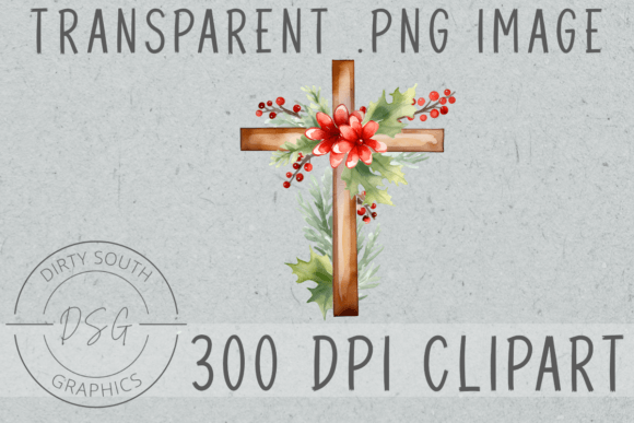 Watercolor Winter Christian Wood Cross Graphics
